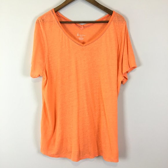 Lane Bryant Tops - Lane Bryant Hot Orange Short Sleeve VNeck Slub Top